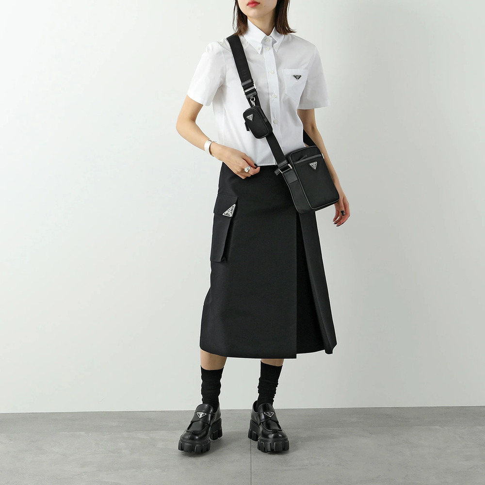 Prada TESSUTOSAFFIAN Crossbody Bag Triangle Metal NERO Black